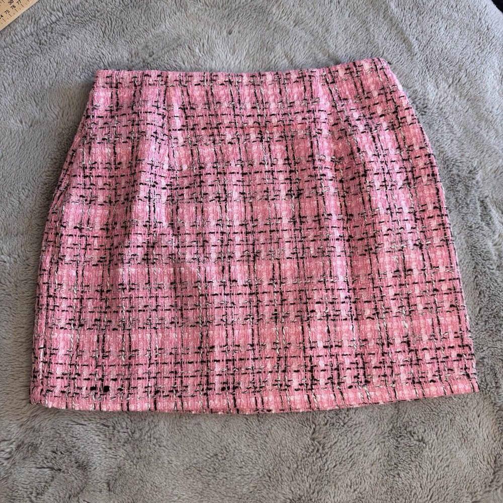 iii Tweed Wool Blend‎ Mini Skirt Womens Sz S Pink New Side Zip